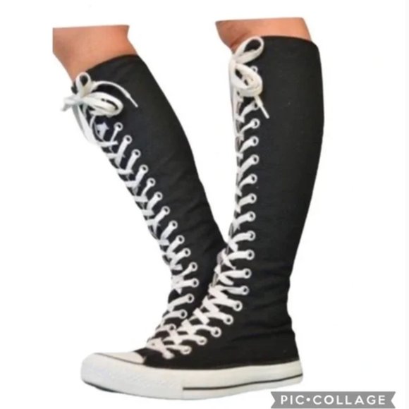 Airwalk Shoes - Airwalk Black Canvas Knee High Lace-Up Hi-Top Sneakers Size 10